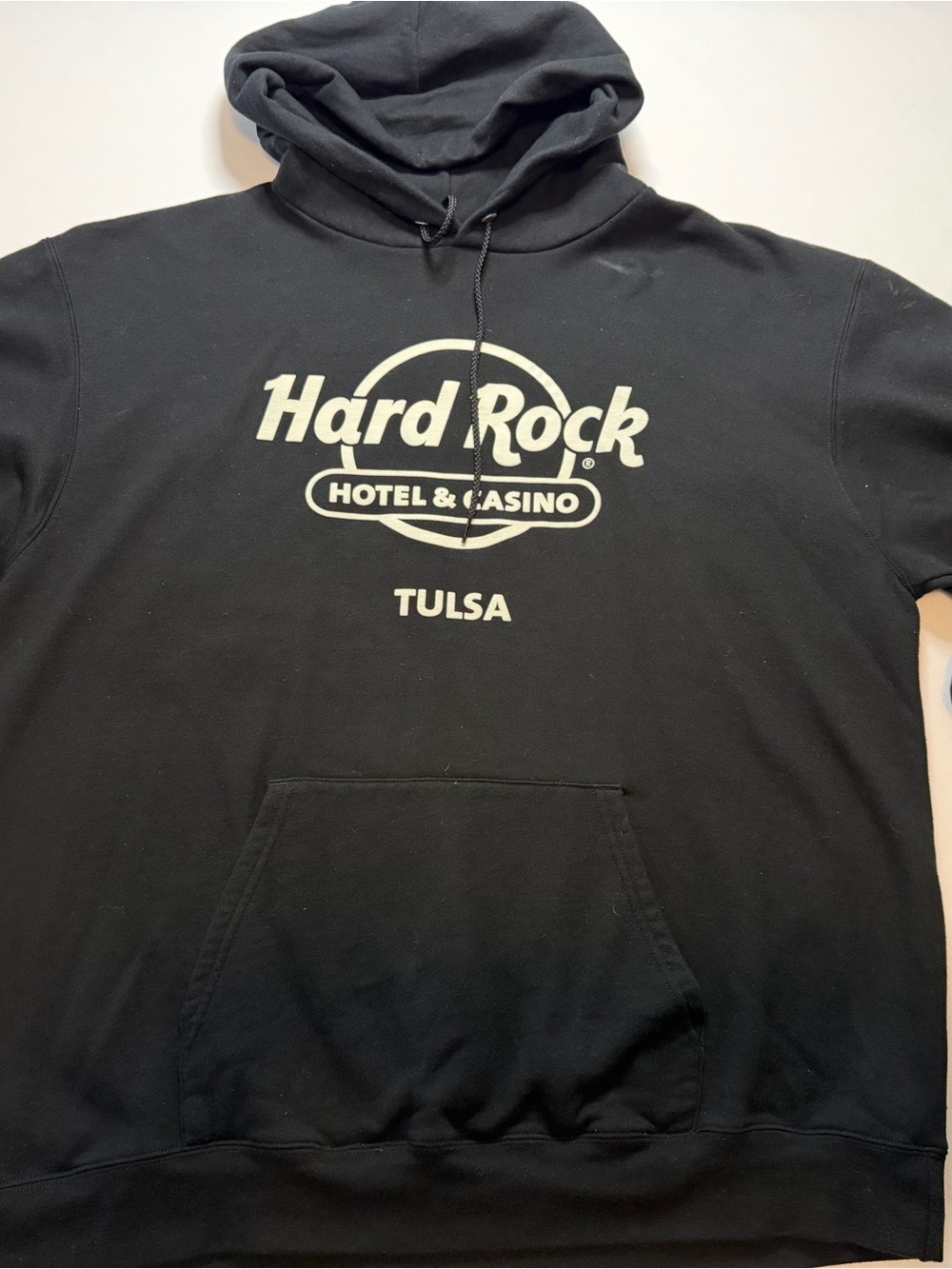 Hard Rock Cafe Black Pullover Hoodie with White Logo - Tulsa